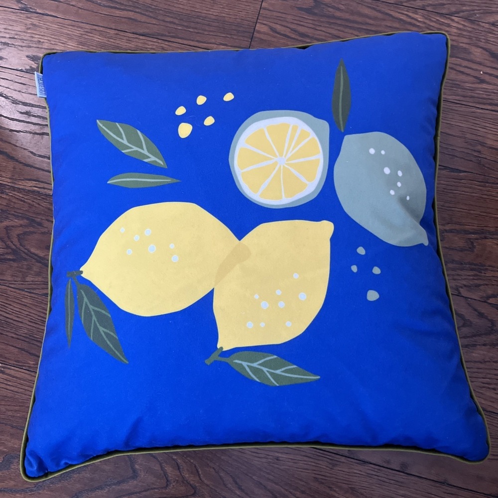 Macodesign 20" X 20" Pillow Blue Yellow Lemons And Lime